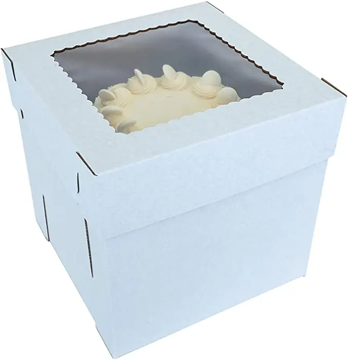 Оптовая продажа, классические квадратные белые бумажные коробки для тортов 8,10,12 дюймов с прозрачными окнами для тортов 8,10, 12-дюймовые коробки для тортов