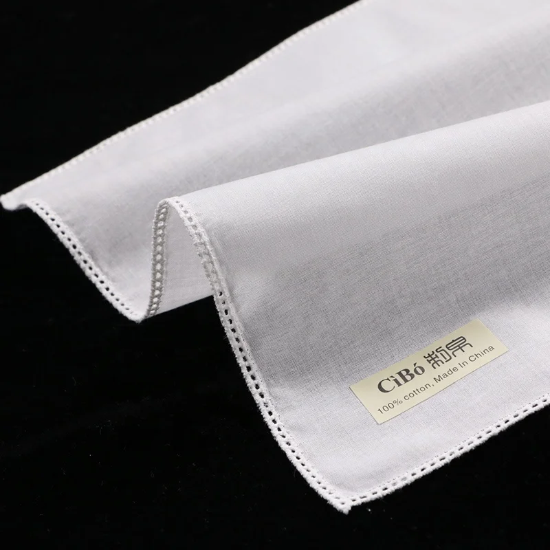 C005:  White cotton picot lace handkerchief straight edge women/ladies wedding blank hankies