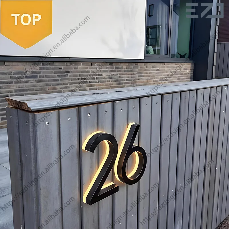 EZD пользовательский 3D подсвеченный металлический и акриловый с подсветкой уличный номер дома дверной знак для украшения