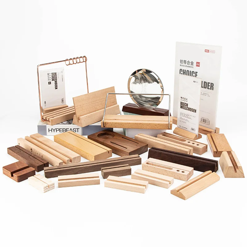 Solid wood DIY business card wooden base postcard photo holder card wedding picture stand wood photo card holder base