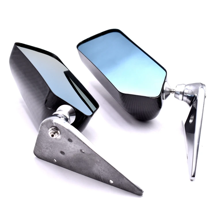 Universal F1 Style Side Mirrors Real Carbon Fiber Rearview Mirrors Blue Tint Mirror For All Cars