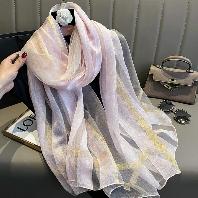 Fashion luxury pure silk brand scarf wholesale silk scarfs made in China stripe scarf hijab silk