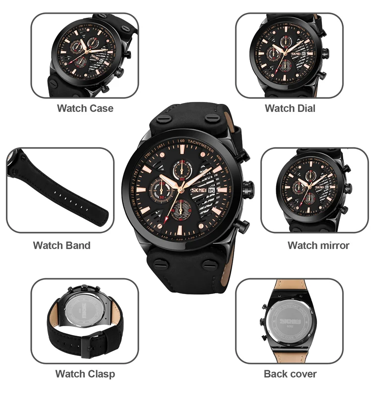 Latest Skmei 9282 Leisure Leather Bracelets Wristwatches Relojes Hombre Montre Luxurious Men Quartz Watches