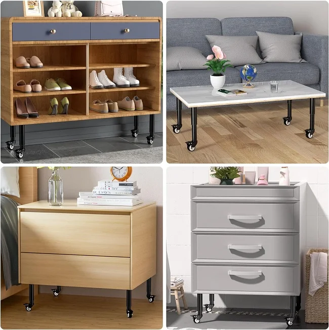 Wholesale Furniture Metal Sofa Legs Replacement Support Legs Adjustable Table Leg With Swivel Caster Wheel for Cabinet Bed Couch
