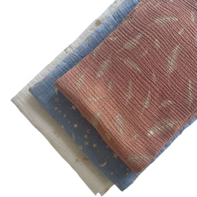 custom any design glitter gilding women baby gauze loungewear gold sliver 100% cotton shinny foil printing muslin fabric