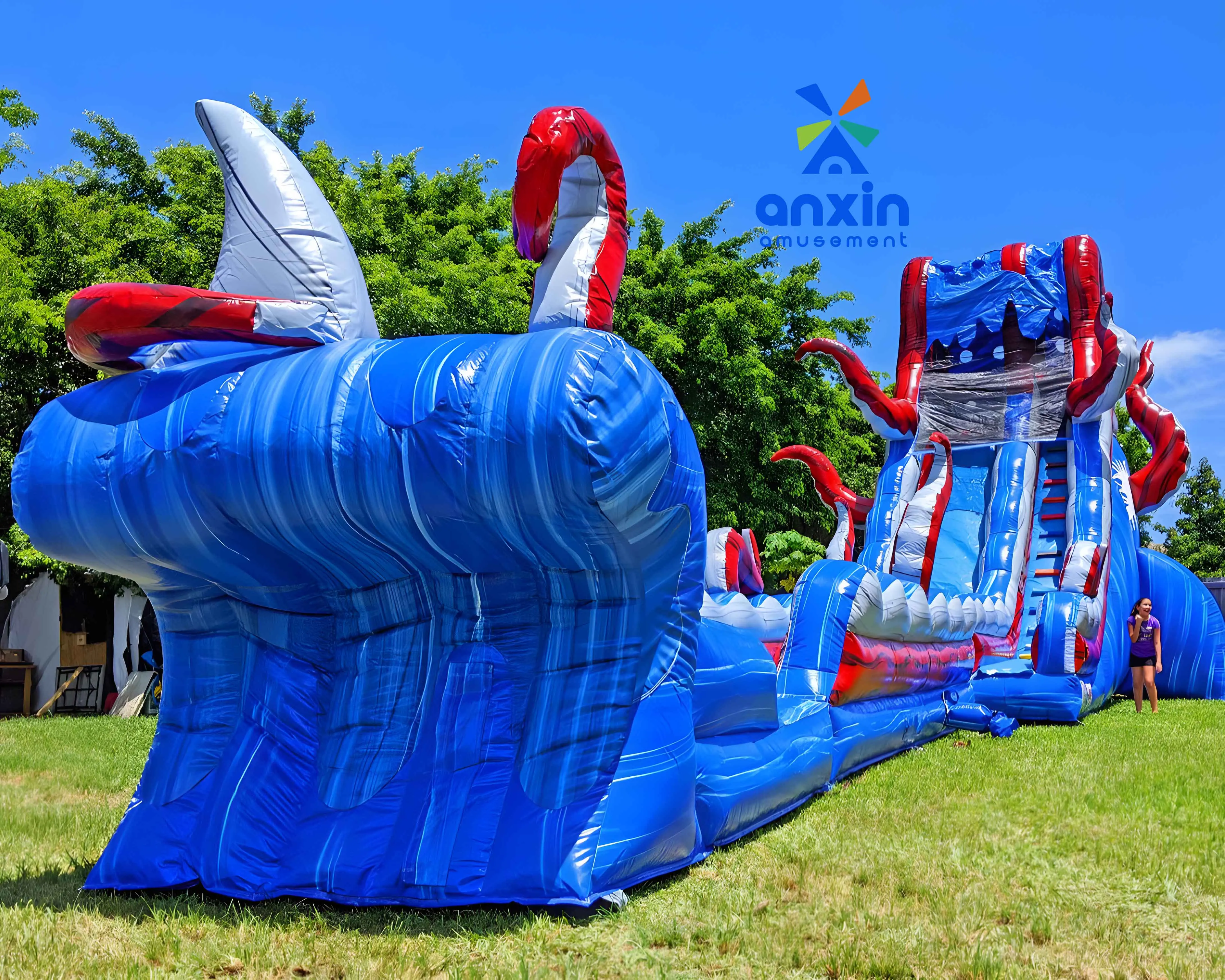 Large inflatable water slide red and blue color octopus shape Chinese manufacturers made cheap hot selling style party amusement