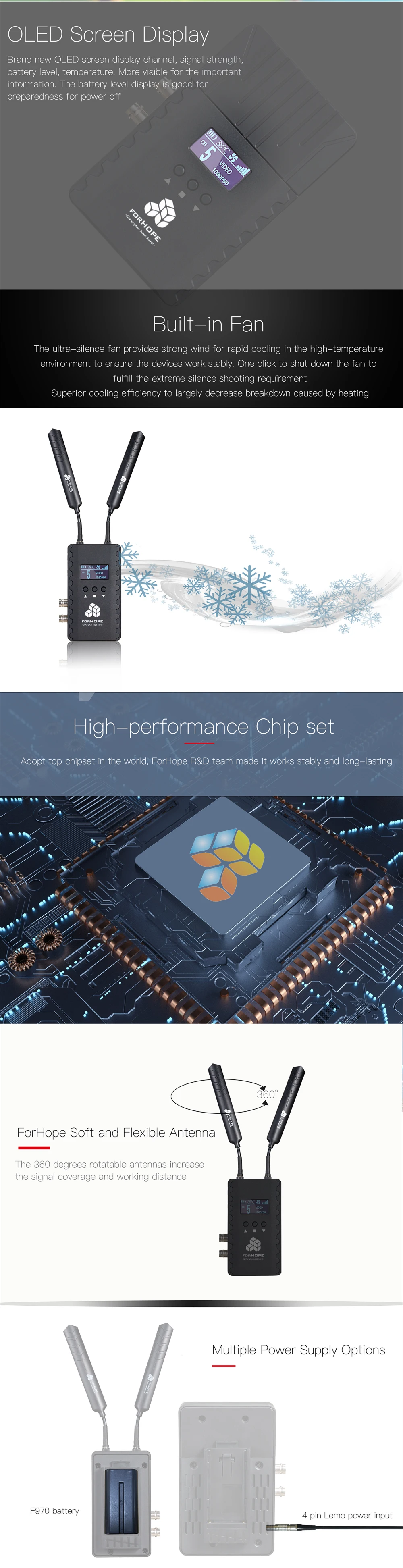 Forhope DM1000 1000FT SDI HD MI Compatible wireless audio video transmitter receiver