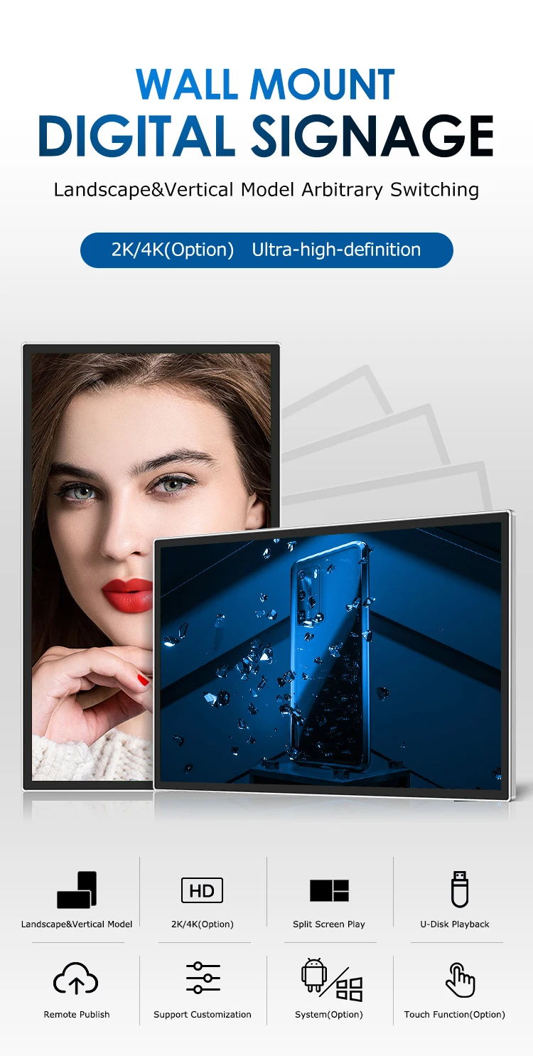 Крытый 4K ЖК-дисплей Digital Signage торговые центры устройство полноэкранный дисплей настенное крепление рекламный