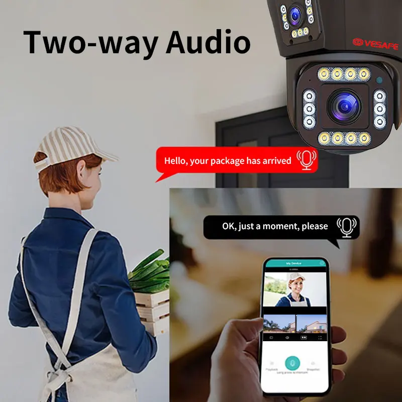 Vesafe Two-way Audio 3 Lens Screen Alarm Push Outdoor Cctv Hd 12MP Wifi Wireless Ip Security PTZ Cameras
