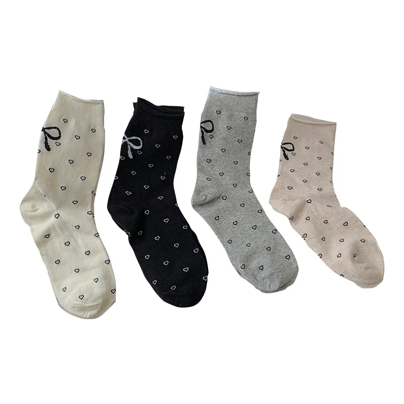 HY-3463 Curling socks female with Hearts bow tube socks sweet cute Japanese style bunching socks South Korea Dongdaemun stocking