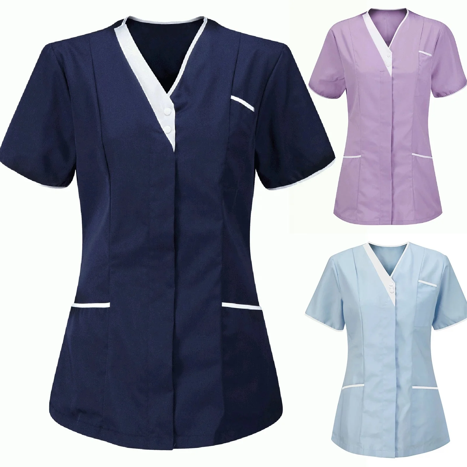 OEM Hospital Nursing Uniform Unisex Srubs Short Sleeves Black Color Top and Pants Scrub Suit Uniforms
