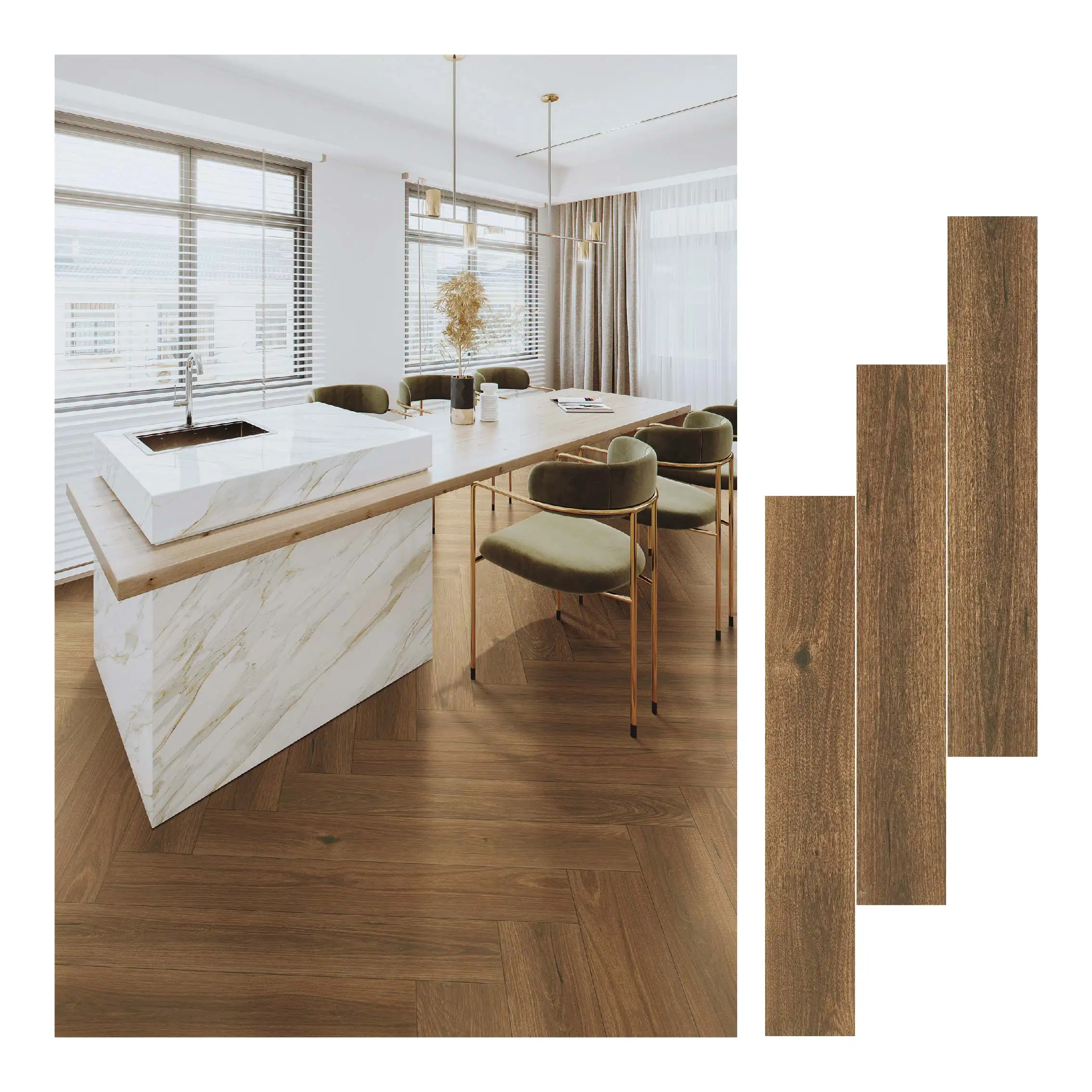 20*120cm Exterior Glazed Elevation Wooden Strip Indoor Ceramic Wood Look Porcelain Floor Tile