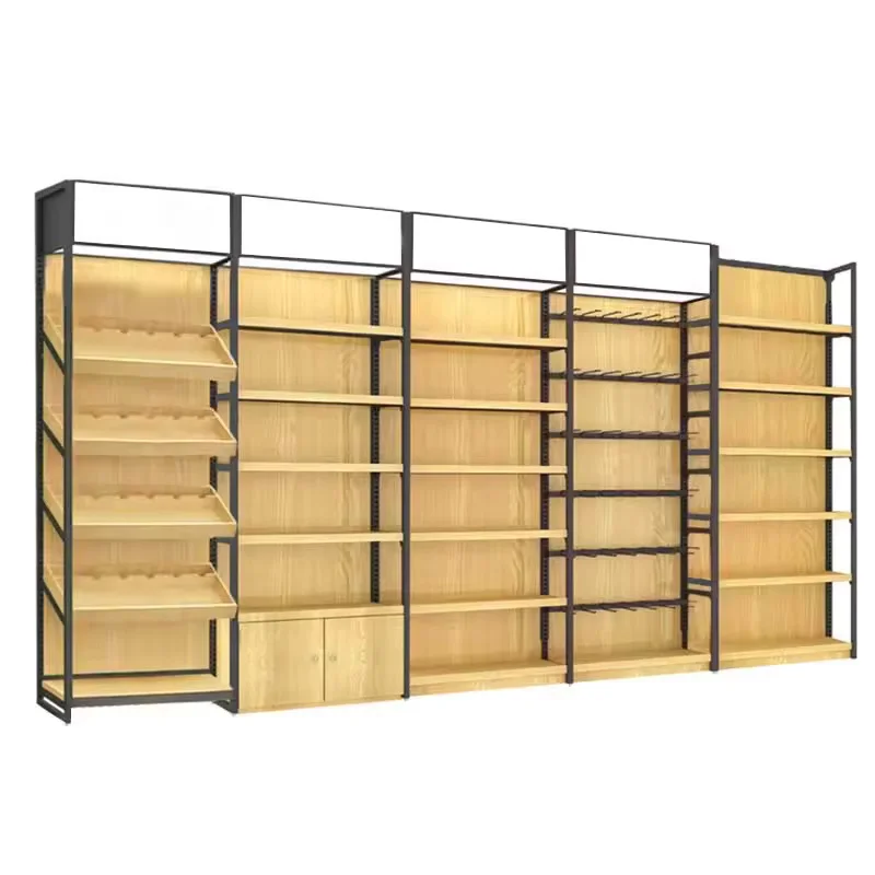 Wooden Pharmacy Shelves Store Shelf Adjustable Wood Gondola Shelving Supermarket Shelves