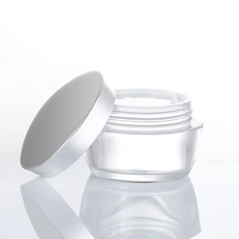 Luxury silver lid 15ml 30ml 50ml thick double wall eye cream face cream clear cosmetic skincare plastic cream jar container