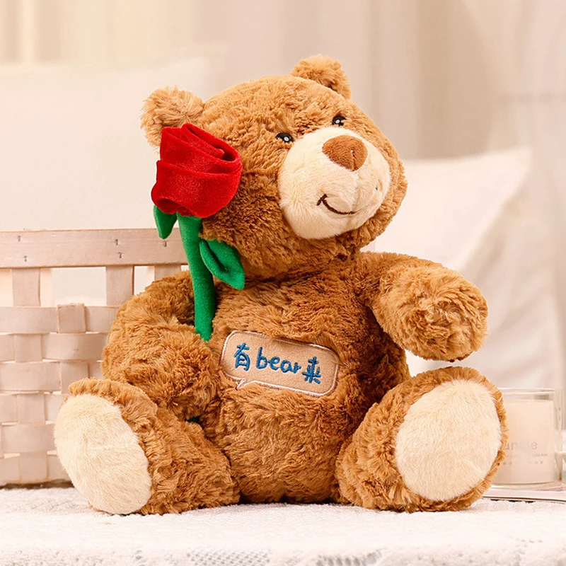 New different colors rose teddy bear plush toy Cute Kawaii girl bedside top hat birthday teddy bear doll