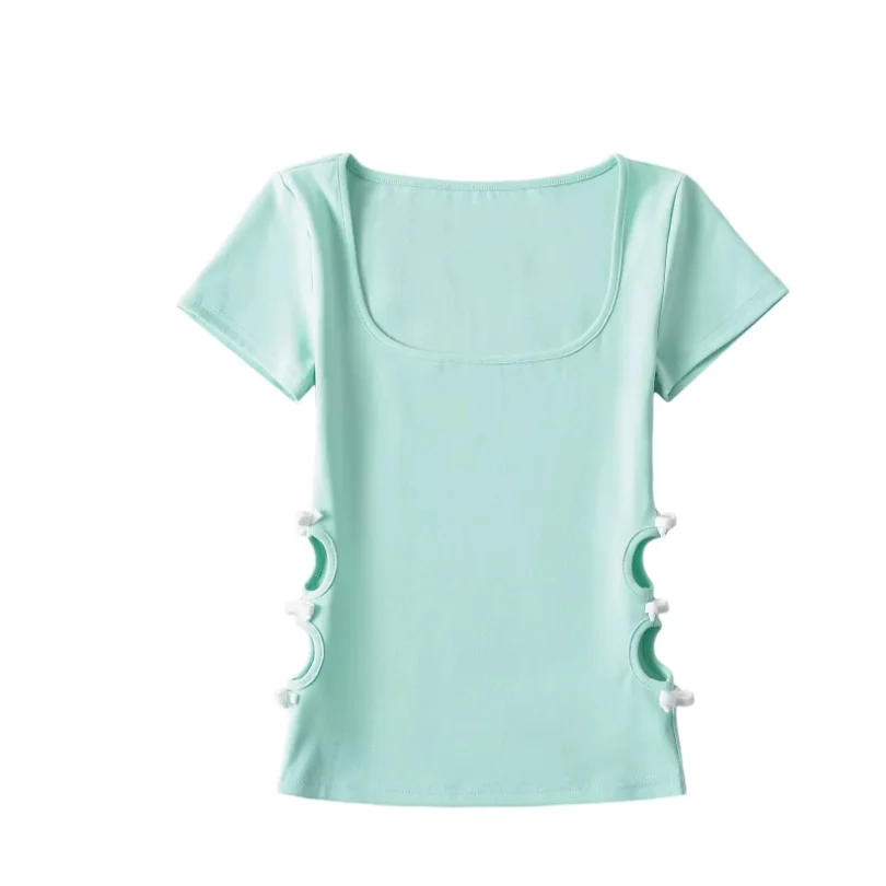 Runwaylover 3377 Hollow Out 2024 Ladies Sexy U-Neck T-Shirt