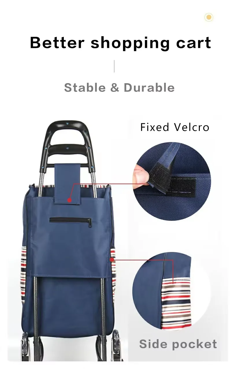 Wholesale Portable Supermarket Trolley Bag Wheels Reusable Waterproof  Metal Carton Plastic Foldable Shopping Trolley Cart
