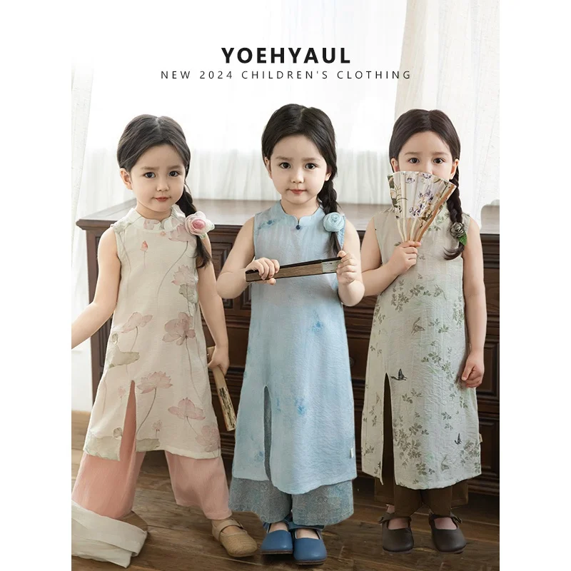 YOEHYAUL LX0134 Qipao Summer Baby Floral Dress for Little Girls Child Cute Children Clothes High Quality Pattern Dress Kids