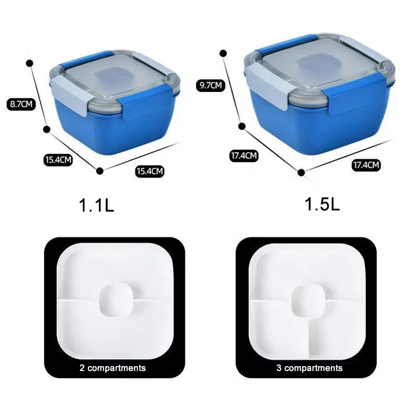 Portable Salad Lunch Container Salad Bowl 3 Compartments BPA-Free Lunch Box With Dressing Cup,Large Bento Box Lunch Box Plastic