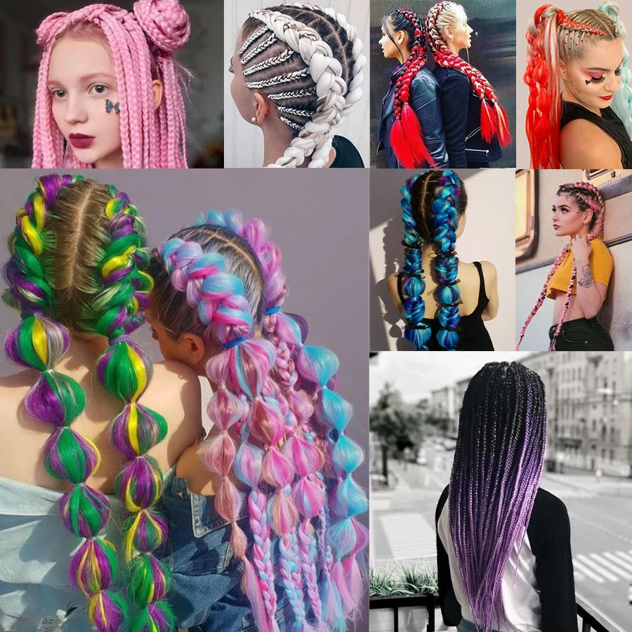 2022 Fashion colorful Women Long straight Artificial fiber Hair Synthetic Woman Wig Pieces Jumbo braid hair