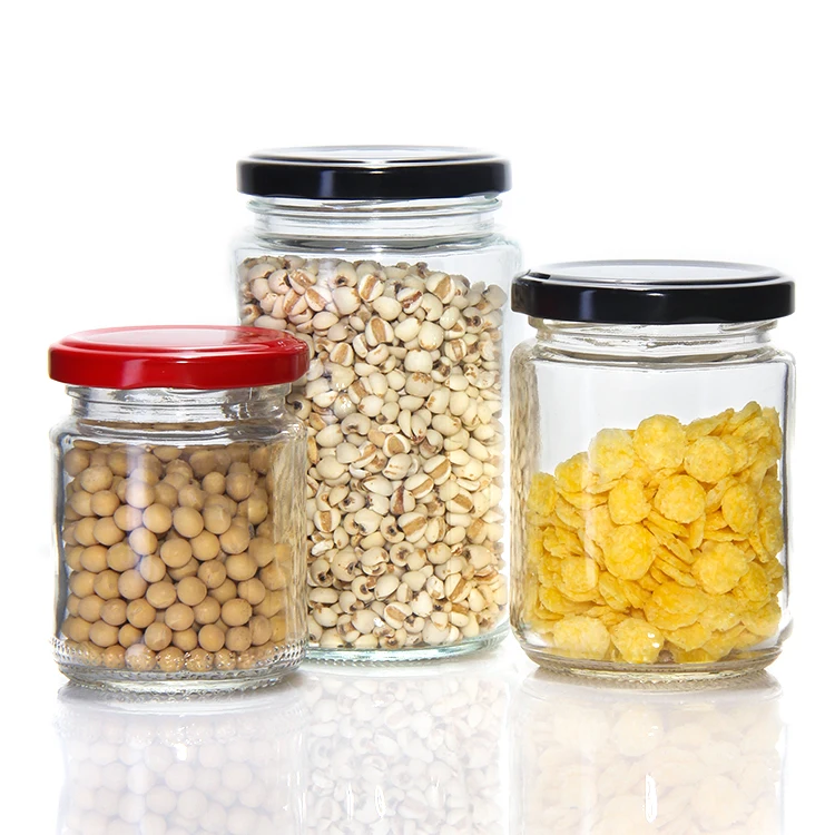 Custom Mold Embossed Logo Heat Resistant 500Ml 750Ml Round Wide Mouth Clear Glass Jars For Caviar Chocolate