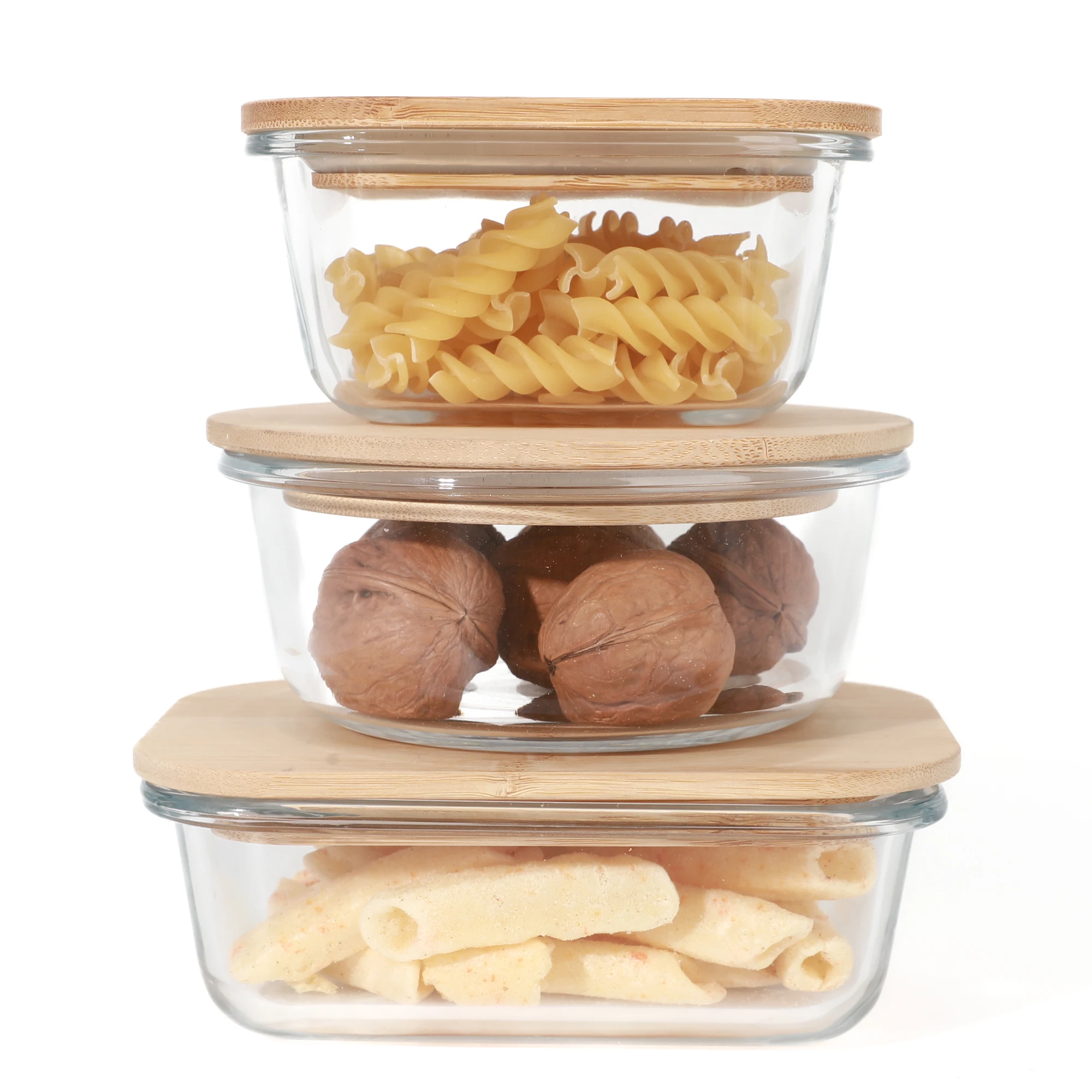 Bamboo Wood Lid Glass Storage Containers With Bamboo Lid Oven Rectangular Sealed Borosilicate Glass Food Containers Wooden Lids