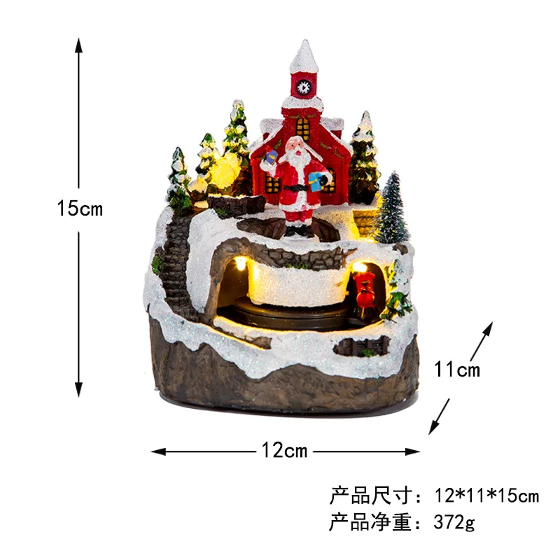 Xmas Navidad Resina Personalized Resin Christmas Ornaments Christmas Glowing Snow House Music Box With Rotating Train