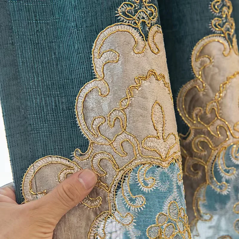 Custom Two Kinds Of Fabric Window Luxury European Embroidered Curtain For Bedroom