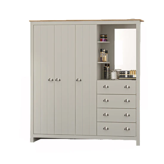 hot sale modern bedroom  wood 3 doors wardrobe with mirror & 4 drawers