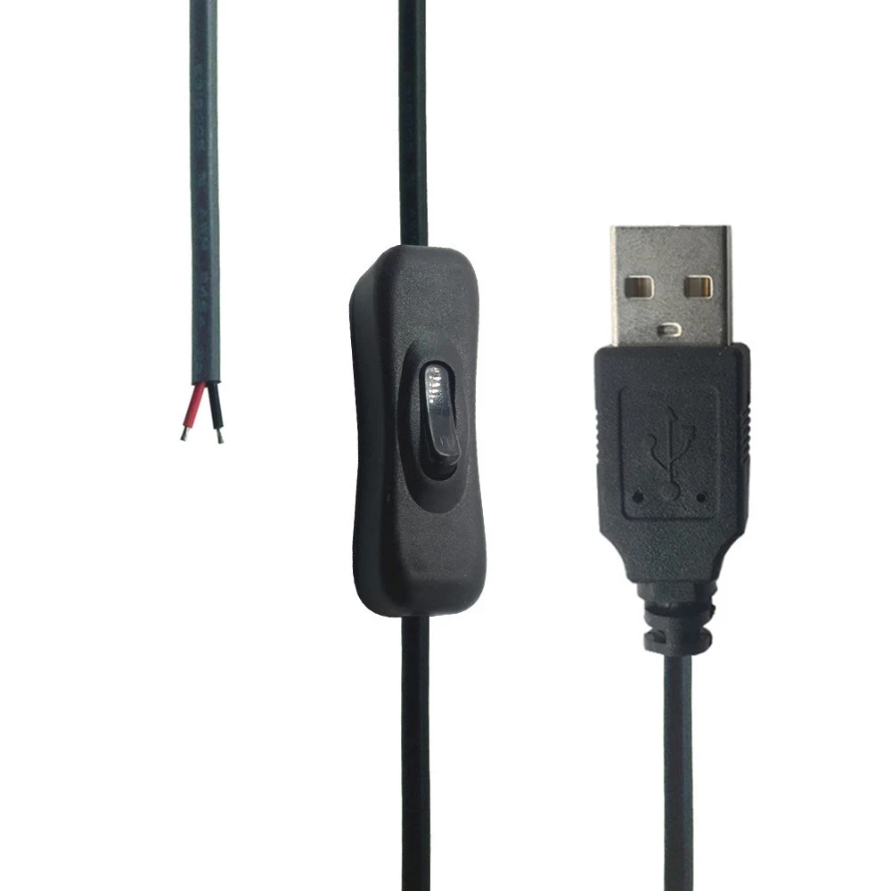 5V USB 2.0 Male Jack 2Pin 2 Wire Power Charge Cable Cord DIY 1m Wire With Switch