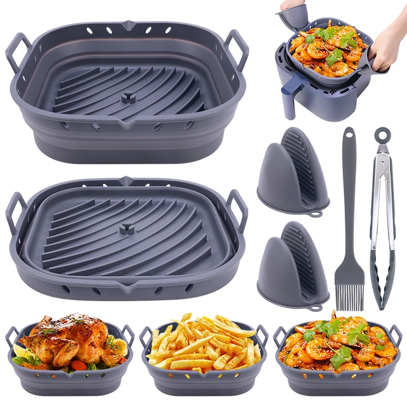 Custom Reusable Baking Pan Square Collapsible Air Fryer Silicone Pot Air Fryer Accessories Set Silicon Molds Baking Basket Liner