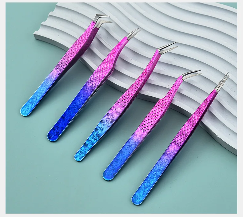 Custom logo Private Label Pink Plastic Lashes Applicator Tweezers Bulk Magnetic Lash Tweezers packaging False Eyelash Tweezers