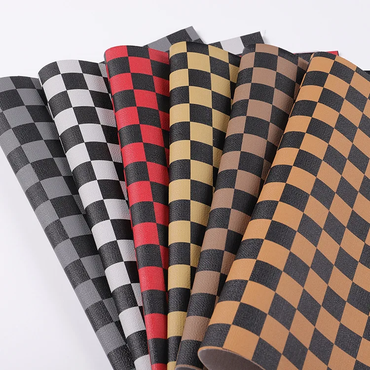 Spot black and white checkerboard printed PVC leather fabric for tablecloth shoe material suitcase wallet making