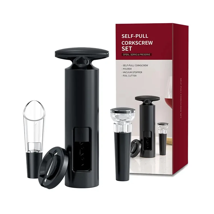Colorful Package Wine Bottle Opener Set 4 in 1 Plastic Wine Opener with Wine Stopper and Pourer and Foil Cutter
