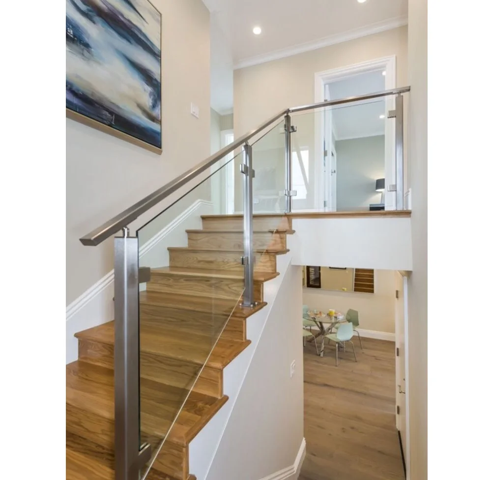 Modern Design Stainless Steel Railing with Forested Glass Post for Pool Deck Fencing Balcony Stairs Satin Finish