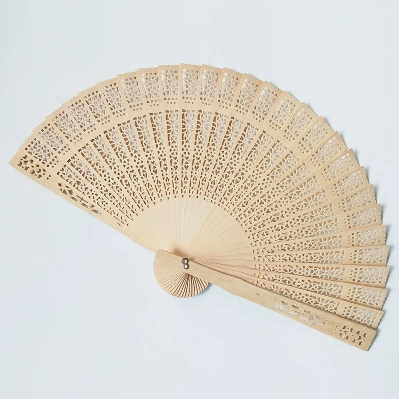 Wholesale Custom Logo Engraved Wood Folding Hand Fan High Quality Natural Wood Carved Handheld Fan Wooden Wedding Fans