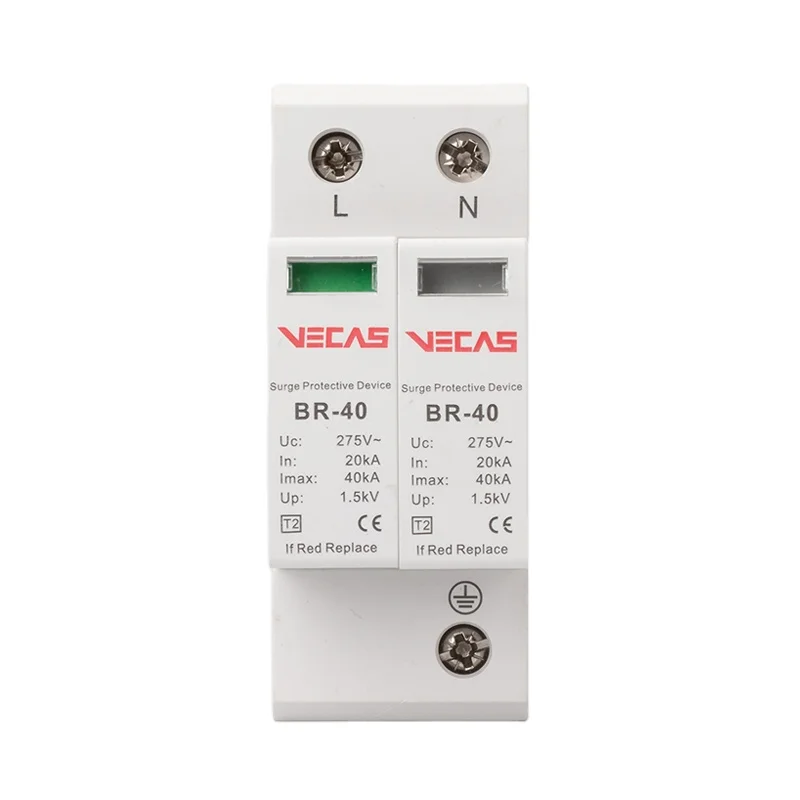 VECAS BR Series 40KA 2 Pole SPD Surge Protective Device / Lightning Protection Switch High Quality Electrical Supplier Copper CE