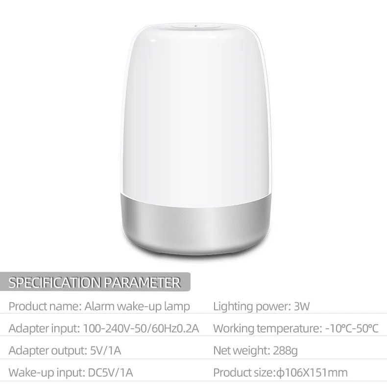 Sunrise Wake up Alarm Clock Nightlight with usb charging Analog Alarm Clock LED Bedside Lamp for Children