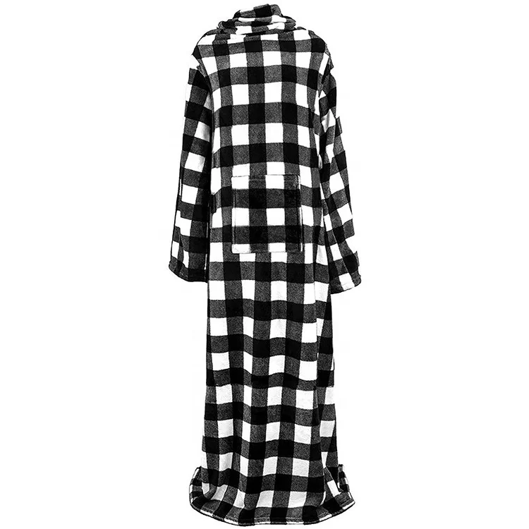 
Wholesale Adult Wearable Sherpa Fleece Adult Gown Solid Cozy TV Blanket with Sleeves 