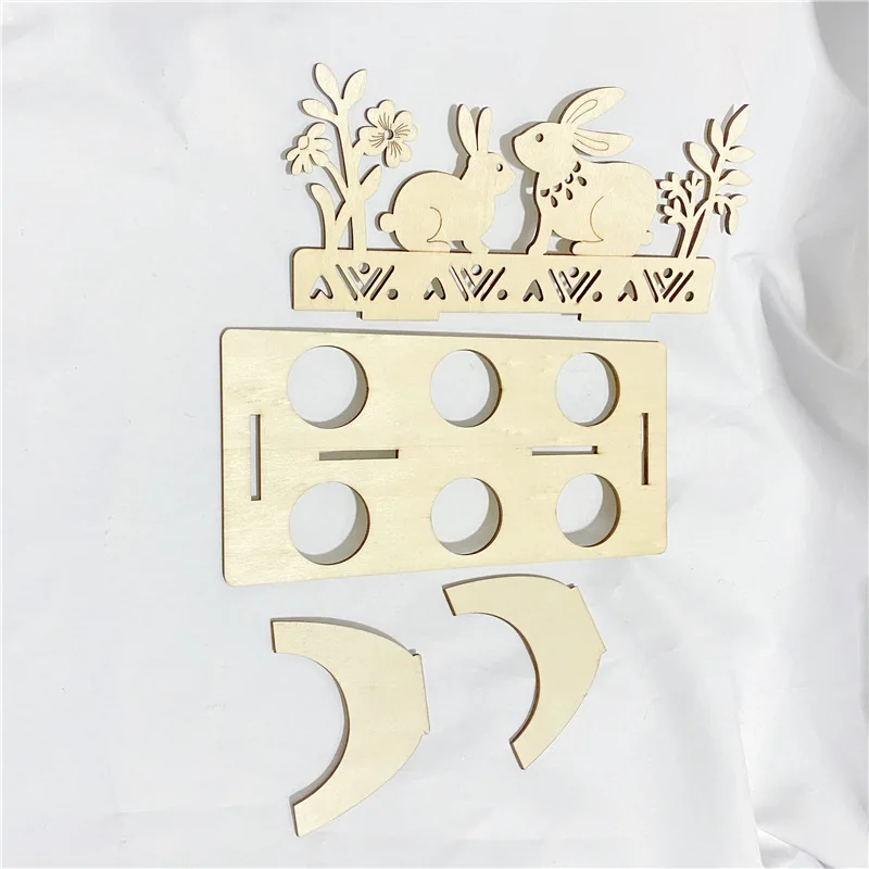 DIY Wooden Easter Egg Stand Shelves Happy Easter Bunny Egg Container Easter Ornament Decoration Crafts