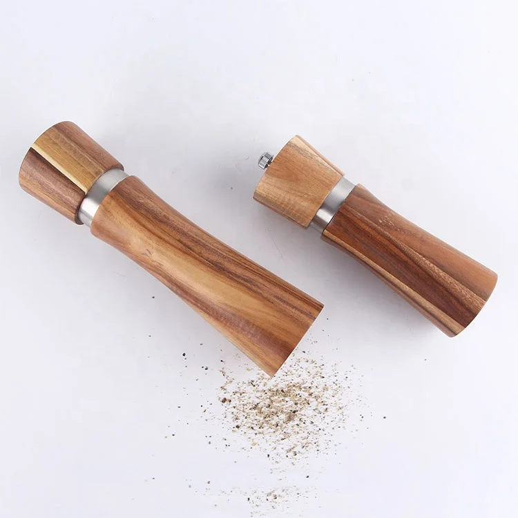 manual acacia wood salt and pepper mill set with ceramic grinder, 2 pieces mini wooden salt and pepper grinder set