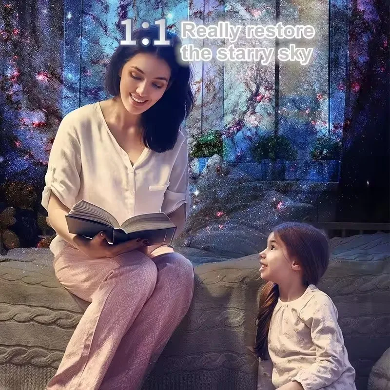 Romantic Music Sync Projection Night Light Stereo BT Speaker Galaxy Saturn Moon Projector Lamp with White Noise