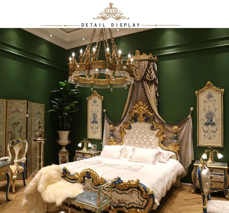Yips LD-1508-1337B Emperor Blue Series Handpainted Gold-Leaf Pattern Bedroom Set Furniture Classical Luxury Dressing Side Chair