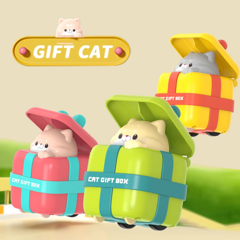 FiveStar New Cute Sliding Pull-back Cat Car Friction Toy Vehicle Plastic Cartoon Gift Cat Press and Go Cars Toys For Children