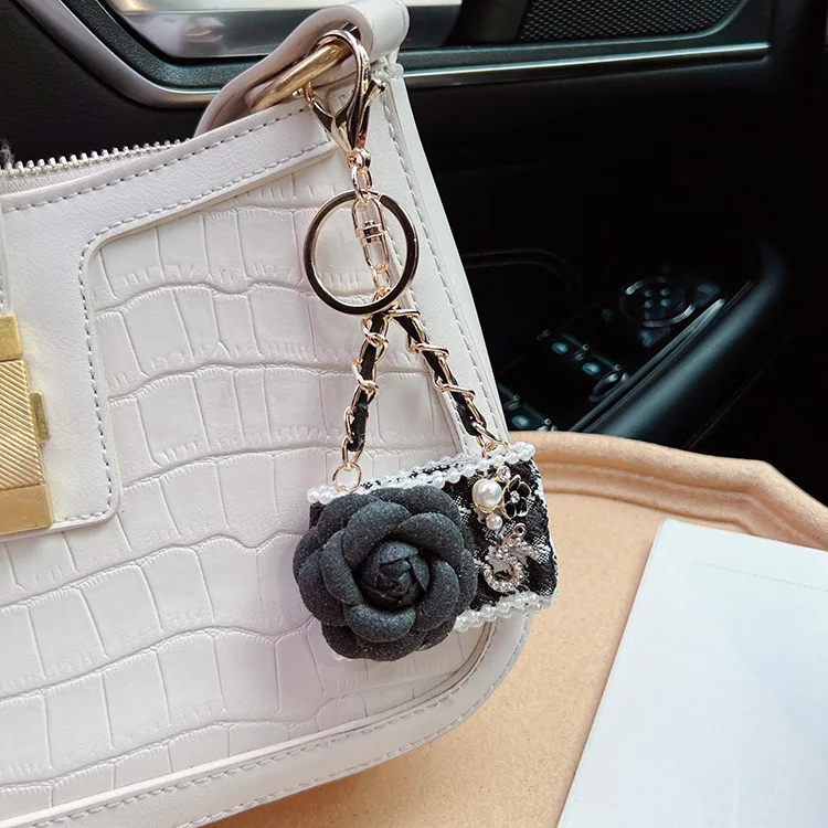 Creative Beautiful Bag Keychains Delicate Key Chain Women Charm Keyring Gifts Creative Camellia Handbag  Bag Pendant Keychain