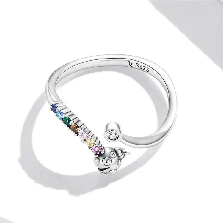 Youchuang new ladybird color zircon open casual ring adjustable fashion jewelry kids animations cute silver 925 rings for girls