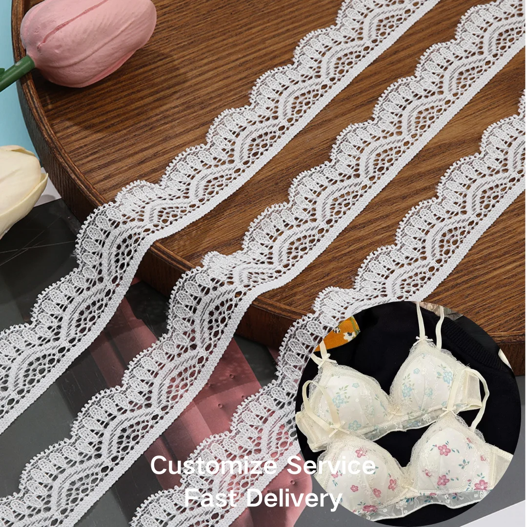 XHJ9710 Stock Lace Manufacturer Nylon Spandex French Lace 2.5 cm  Knitted Elastic Lace trim for Underwear