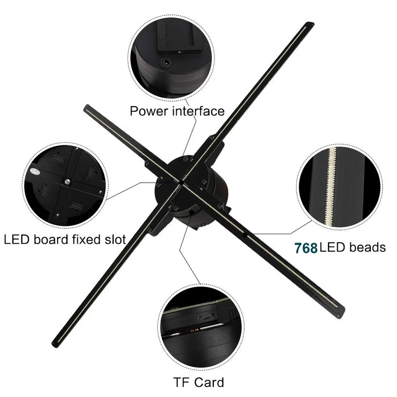 65cm 4 Blade High Resolution 3D LED Hologram Display Fan Holographic Display Advertising Machine