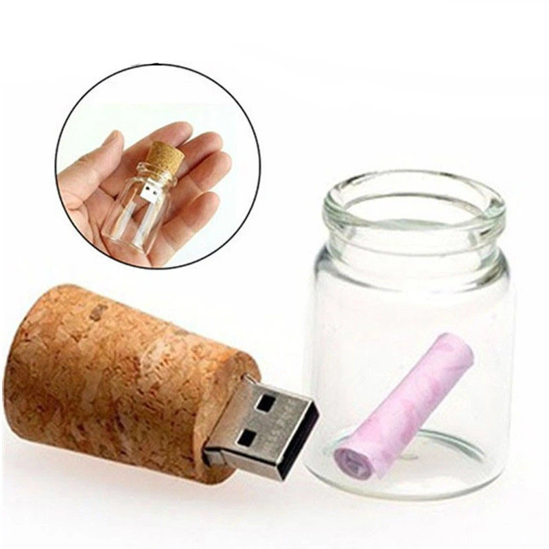 Glass drift bottle with Cork USB Flash Drive (Transparent) pendrive 4GB 8GB 16GB 32GB 64GB Fashion current bottle gift