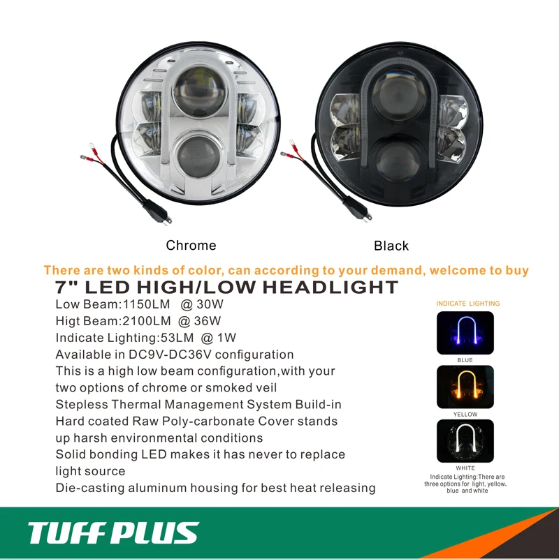 7 Inch Round LED Headlight for Cars TUFF PLUS Factory Wholesaled Round LED Light Lamp Headlight for Motorcycle